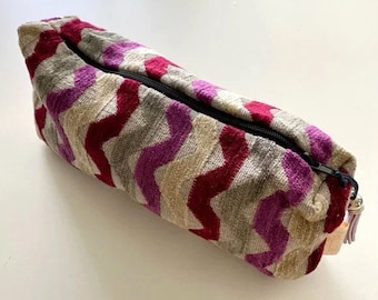 Purple Velvet Cosmetic Bag, Makeup Pouch for Women, Pencil Accessory Bag Unique Textured Fabric