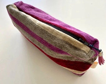 Purple Velvet Cosmetic Bag, Makeup Pouch for Women, Pencil Accessory Bag Unique Textured Fabric
