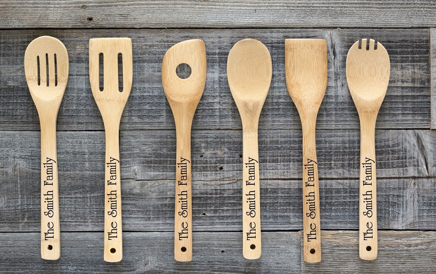 Wooden Spoons for Cooking, Funny Inspired Quotes Laser Engraved Cooking  Utensils Set,Kitchen Cooking Supplies, Bamboo Spoon Slotted Kitchen Utensil