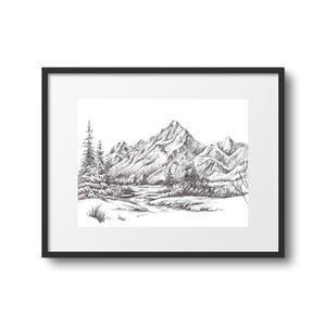 Mountain Drawing Print | Colorado Mountains | Charcoal Artwork | Mountain Artwork | Nature Artwork | Home Decor | Wall Art |