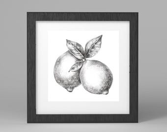 Lemon Drawing Print | Charcoal Artwork | Lemons | Charcoal Drawing | Black and White Art | Lemon Sketch | Home Decor | Kitchen Artwork