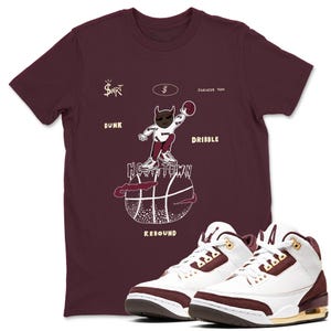 Hoops Town Sneaker Tee - Casual Unisex Cotton Sneaker T-Shirt To Match 3s A Ma Maniere x Burgundy Crush