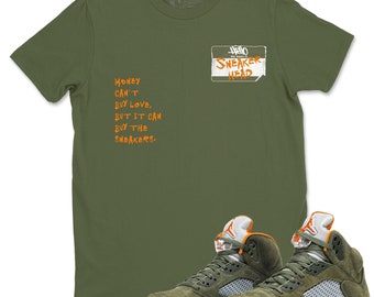 Sneakerhead Badge Unisex Crew Neck Sneaker Matching Tee Shirt To Match 5s Olive