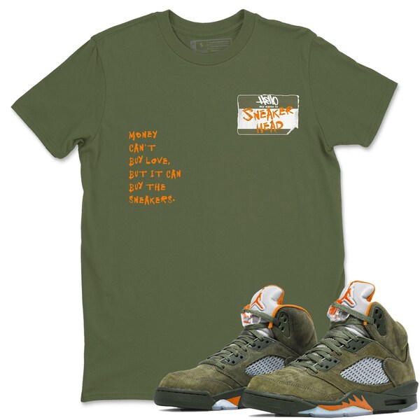 Sneakerhead Badge Unisex Crew Neck Sneaker Matching Tee Shirt To Match 5s Olive