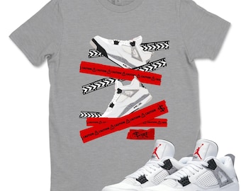 Caution Tape Unisex Graphic T-Shirts To Match Sneakers 4s Retro White Cement