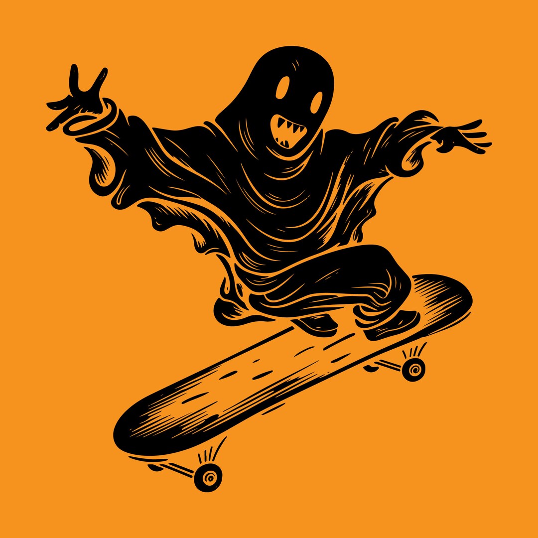 Ghost Skeleton Skateboarding Halloween Cute Scary SVG File Etsy