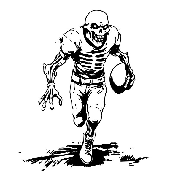 Football Player Skeleton Halloween Zombie Retro Style Dude Sports SVG File Vectored