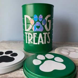 Dog Treat Canister made from a recycled coffee tin