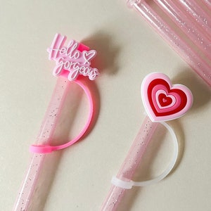 Pink Stanley Straw Cover heart Stanley tumbler accessory neon pink heart straw topper valentine day straw cover valentine gift Stanley lover