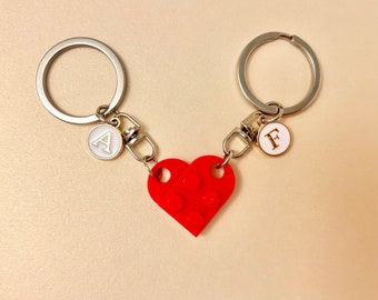 Custom couple keychain initials custom heart brick keychain set for couple personalized keychain brick heart couple initials keychain love