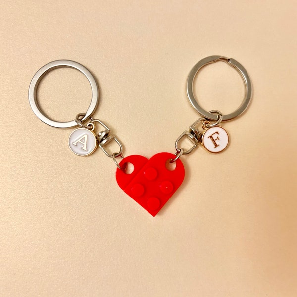 Custom couple keychain initials custom heart brick keychain set for couple personalized keychain brick heart couple initials keychain love