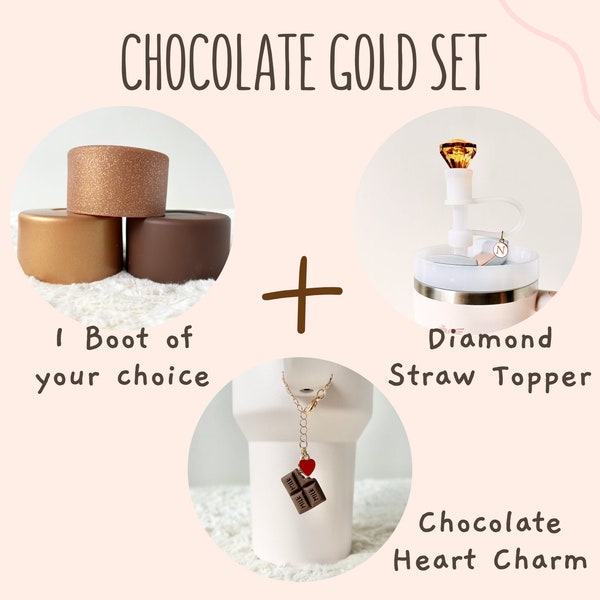 Stanley Chocolate Gold Accessories Set Boot Stanley Cup Chocolate Gold Set Accessories Chocolate Gold Diamond Straw Topper Chocolate Charm