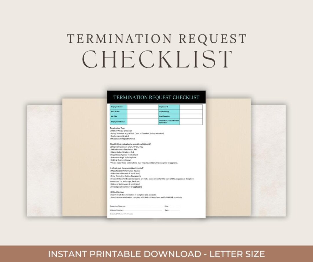 Termination Request Checklist | HR Termination Form | Editable ...