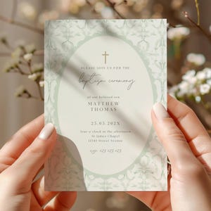 Greenery Baptism Invitation, Baptism Invitation Greenery, Baptism Invitation Sage Green, Green Invitation Baptism Template, Girl Boy, BP01
