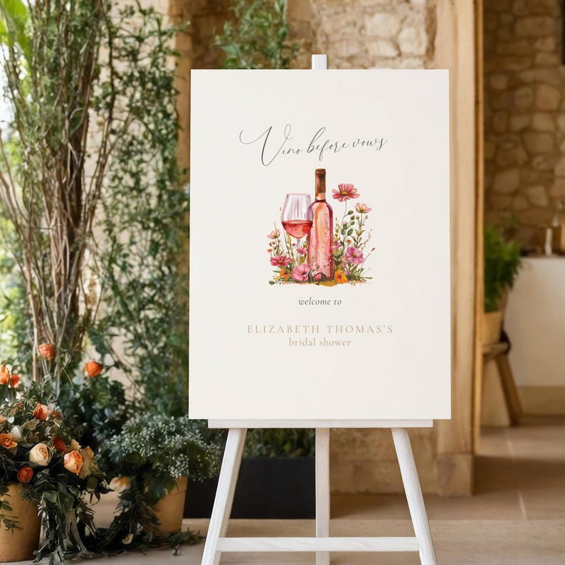 Vino Before Vows Bridal Shower Invitation: Wine Theme (Editable Template), Floral, Bundle