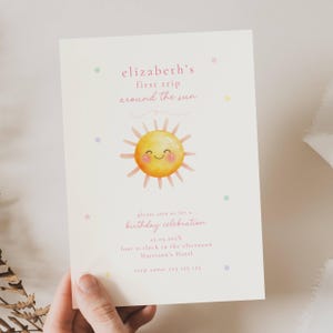 Sun 1st Birthday Invite Girl, Sunshine 1st Birthday Girl, First Trip Around the Sun Birthday Invite Girl, Pink Sunshine Birthday Invite, SUM