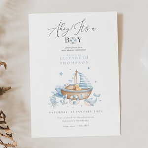 Ahoy Its A Boy Shower Invites, Ahoy Its A Boy Baby Shower Bundle, Nautical Baby Shower Invitation Template, Sailbot Baby Shower Invite, AH11