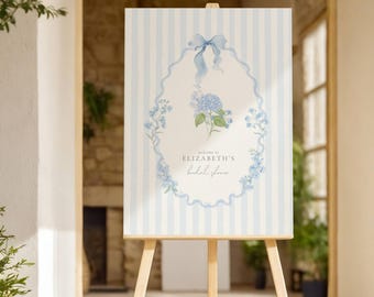 Bridal Shower Welcome Poster Blue Hydrangeas, Blue Hydrangea Bridal Shower Welcome Sign, Light Blue Hydrangea Flower Bridal Shower Sign