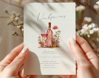 Vino Before Vows Bridal Shower Invitation: Wine Theme (Editable Template), Floral