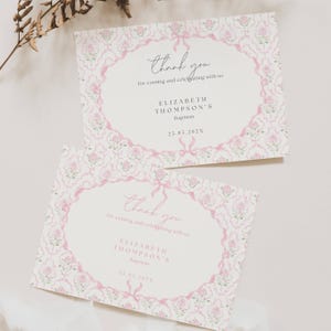 Vintage bloemen doop uitnodiging meisje, meisje bloemen doop bedankkaart, doop uitnodiging stoffige roze doop uitnodiging bloemen, BP01