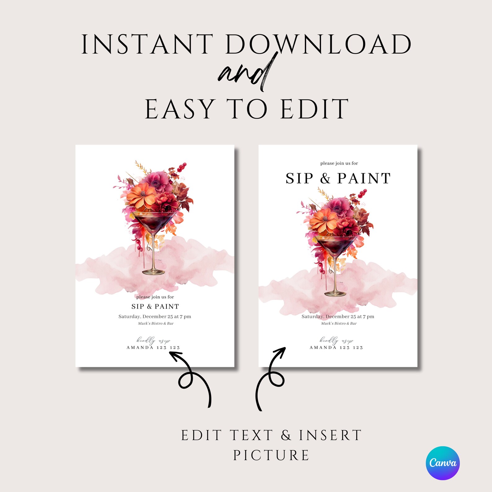 Paint and Sip Party Invitation, Sip and Paint Invitation, Paint and