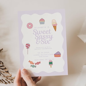 Sweet Sassy and Six Birthday Invitation, Sweet 6 And Sassy Invitation, 6Th Birthday Invitation, Six is Sweet Birthday Invite, Candy Six SW01
