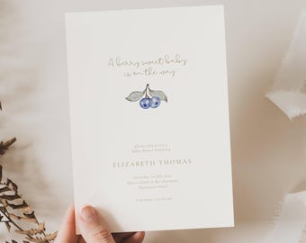 Blueberry Baby Shower Invitation: A Berry Sweet Baby Is On The Way (Editable Template), Gender Neutral
