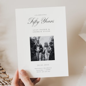 50th Golden Anniversary Invitation, Wedding Anniversary Invitation, Minimalist Wedding Anniversary Template, 50th Anniversary Photo, AN01