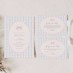 Girl Vintage Baby Shower Invitation, Classic Baby Shower Girl Invitation, Pink Blue Baby Shower, Pink Bow Baby Shower Invitation Template