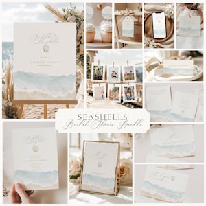 Beach Bridal Shower Invitation: Seashells (Editable Template), Seashells & Wedding Bells, Coastal Bachelorette, Bundle