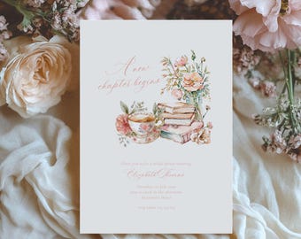 Book Florals Bridal Shower Invitation: A New Chapter Begins, Next Chapter, Storybook (Editable Template)