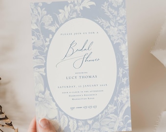 Floral Toile Bridal Shower Invitation, Blue Toile French Vintage Bridal Shower Invitation, Something Blue Before I do Bridal Invitation SB01