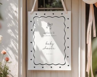 Whimsical Bow Baby Shower Welcome Sign: Handrawn, Handwritten (Editable Template)