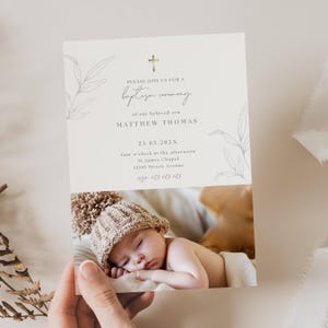 Baptism Invitation Boy with Picture, Baptism Photo Invitation, Modern Baptism Invite, Minimalist Baptism Invite, Christening Invite, BP01