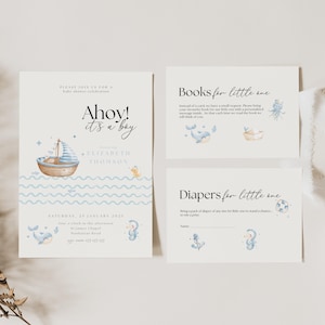 Ahoy Its A Boy Shower Invites, Ahoy Its A Boy Baby Shower Bundle, Nautical Baby Shower Invitation Template, Sailbot Baby Shower Invite, AH11