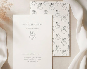 Nasz mały króliczek jedzie na baby shower, Jakiś króliczek jedzie na baby shower, Mały króliczek jedzie na baby shower, Minimalistyczny króliczek