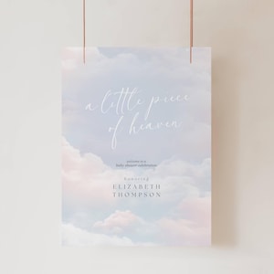 A Little Piece Of Heaven Baby Shower Sign, Little Piece Of Heaven Baby Shower, A Little Piece Of Heaven Clouds Baby Shower Welcome Sign C901