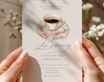 Bridal Shower Invitation Coffee Theme, Coffee Themed Bridal Shower Invitations, Love Is Brewing Coffee Bridal Shower Invitations,  LB03