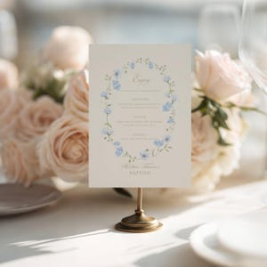 Blue Wildflowers Baptism Menu Card: Dusty Blue Florals, Classic, Boy Christening (Editable Template)