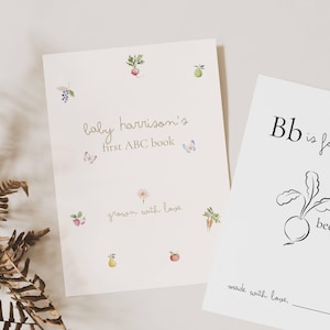 ABC-målarbok Lokalt odlad babyshower: Lilla spiran, bondens marknad (redigerbar mall)