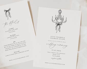 Plantilla de invitación de boda con lazo, conjunto de invitación de boda con lazo negro, invitación de boda moderna con lazo negro, conjunto de boda minimalista con lazo negro, WD01