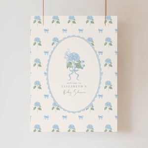 Blue Hydrangea Baby Shower Welcome Sign, Blue Baby in Bloom Invitation Sign, Blue Florals Baby Shower Welcome Sign, Blue Hydrangea Sign FB02