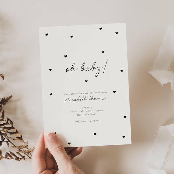 Minimalist Baby Shower Invite, Modern Baby Shower Invite, Classic Baby Shower, Hello Baby Gender Neutral Invite, Black White Baby Shower