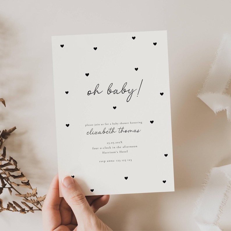 Minimalist Baby Shower Invite, Modern Baby Shower Invite, Classic Baby Shower, Hello Baby Gender Neutral Invite, Black White Baby Shower
