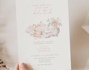 Time For Tea With The Bride To Be Invitation, Bridal Shower Tea Time, Pink Tea Party Bridal Shower, Tea Time Bridal Shower Invites, TP01