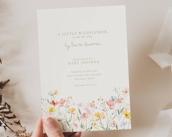 Wildflower Baby Shower Invitation: Little Wildflower On The Way (Editable Template), Baby in Bloom