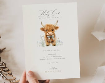Highland Cow Baby Boy Invite Baby Shower, Boho Highland Cow Baby Shower Invite, Oh Holy Cow We Are Having a Baby Boy, Cow Baby Shower