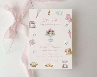 Cooking Class Birthday Invitation, Baking, Sweet Girl, Cook Up Some Fun (Editable Template)