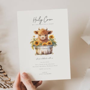 Invito per baby shower a tema mucca delle Highlands con girasole, baby shower a tema mucca delle Highlands con girasole, Oh cielo, stiamo organizzando un baby shower a tema girasole, CP01