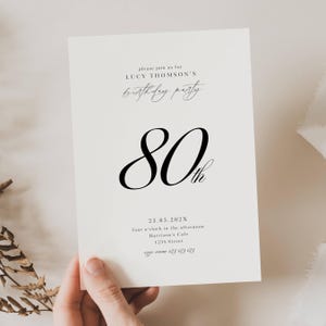 80th Birthday Invitation Template, Minimalist 80th Birthday Invitation, Modern 80th Birthday Invite, Simple 80th Invitation Template, AB02